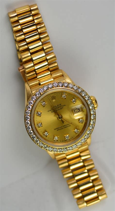 18k gold rolex watch women|Rolex ladies Datejust diamond bezel.